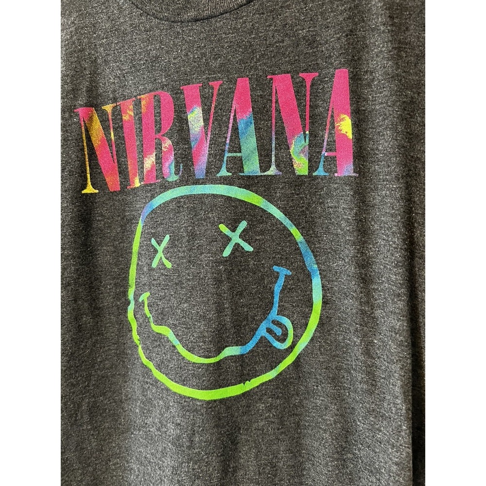 Nirvana Nevermind unisex Smiley Face T-Shirt gray tie dye size large - Picture 2 of 2
